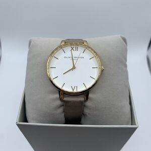 Olivia Burton White Dial Gold Case Cream Tan Leather Band 38mm Women's Watch